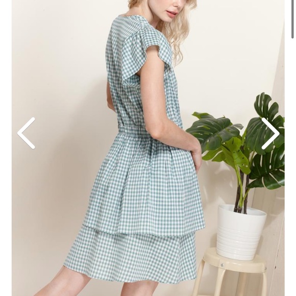 NWT * Pleione Puff Shoulder Ruffle Checkered Dress Size Medium Gingham print - Picture 4 of 15
